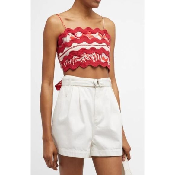 Farm Rio Rio Tiles Embroidered Tie-back Crop Top Sz. XS - Picture 1 of 8
